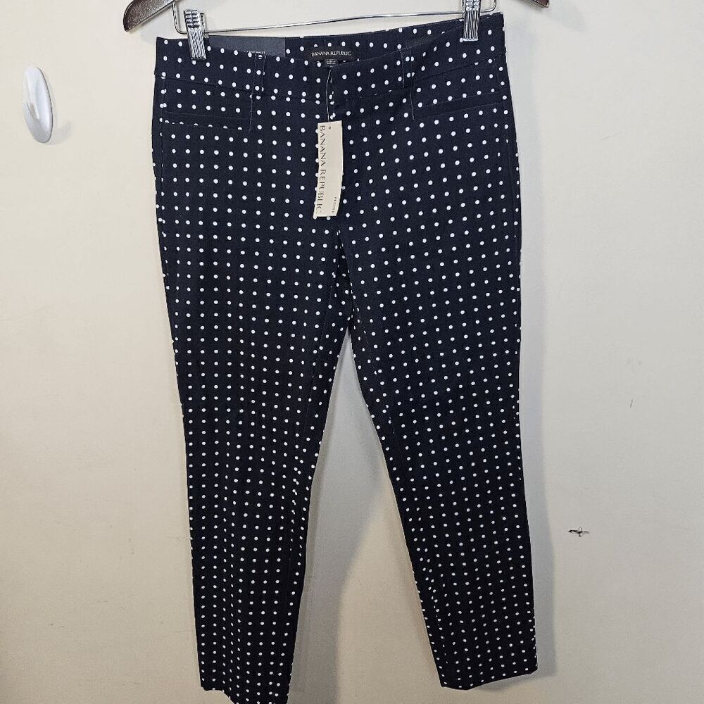 Banana Republic Sloan Ankle  Dot Tapered Pants NWT Women's Blue/White Size 2Peti